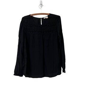 Anthropologie Meadow Rue Womens Black Swiss Dot Long Sleeve Blouseb Size Large